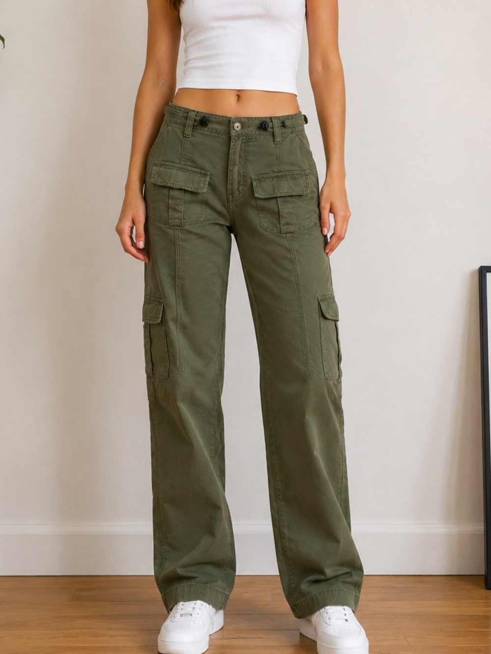 Brandy Melville Olive Green Cargo Pants Utility Straight Leg OS